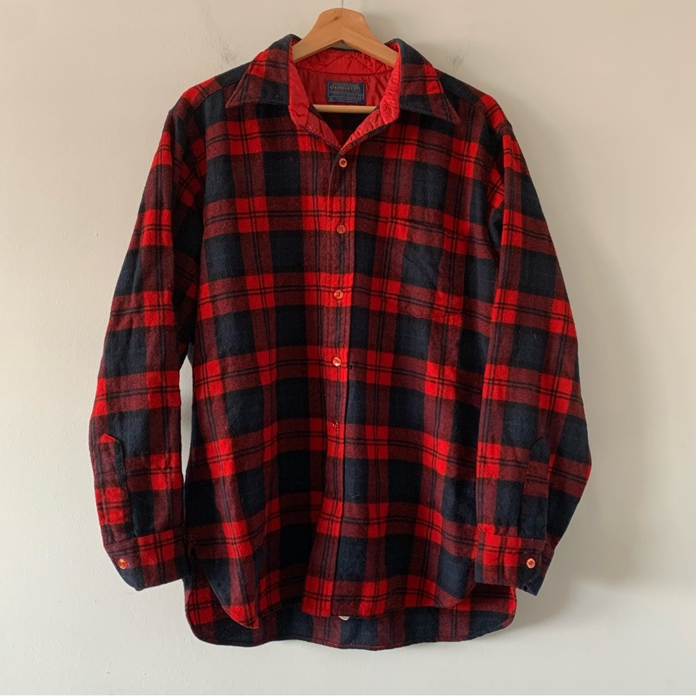 Vintage Pendleton Virgin Wool Plaid Flannel Shirt Mens L Tartan USA 90s Outdoor
